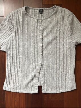 Plus Short Sleeve Cardigan Style Button Up Top